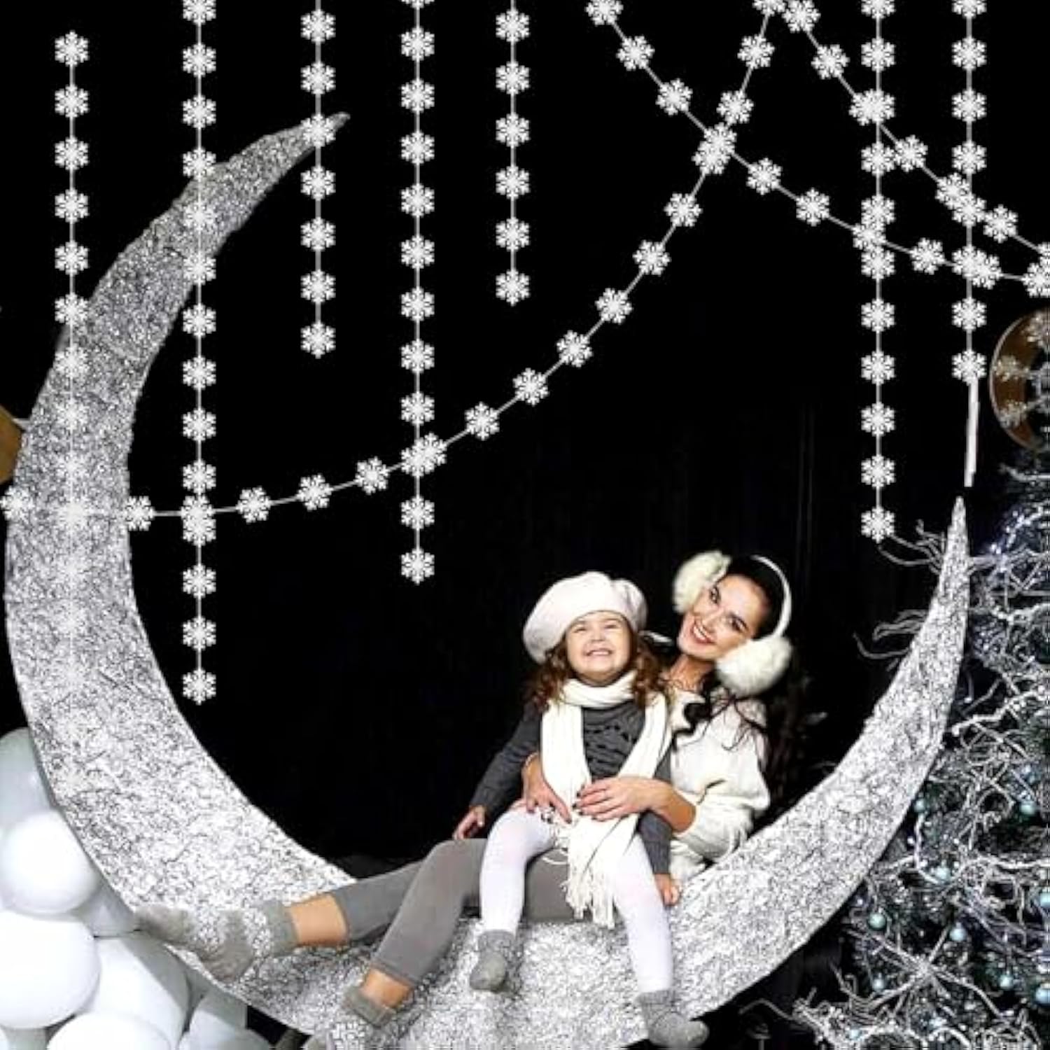 Snowflake-Snow Silver Christmas Party-Decoration Garland - 52Ft Frozen Winter Wonderland Ornaments Hanging Paper Streamers,New Years Birthday Baby Shower Wedding Holiday Ceiling Decor