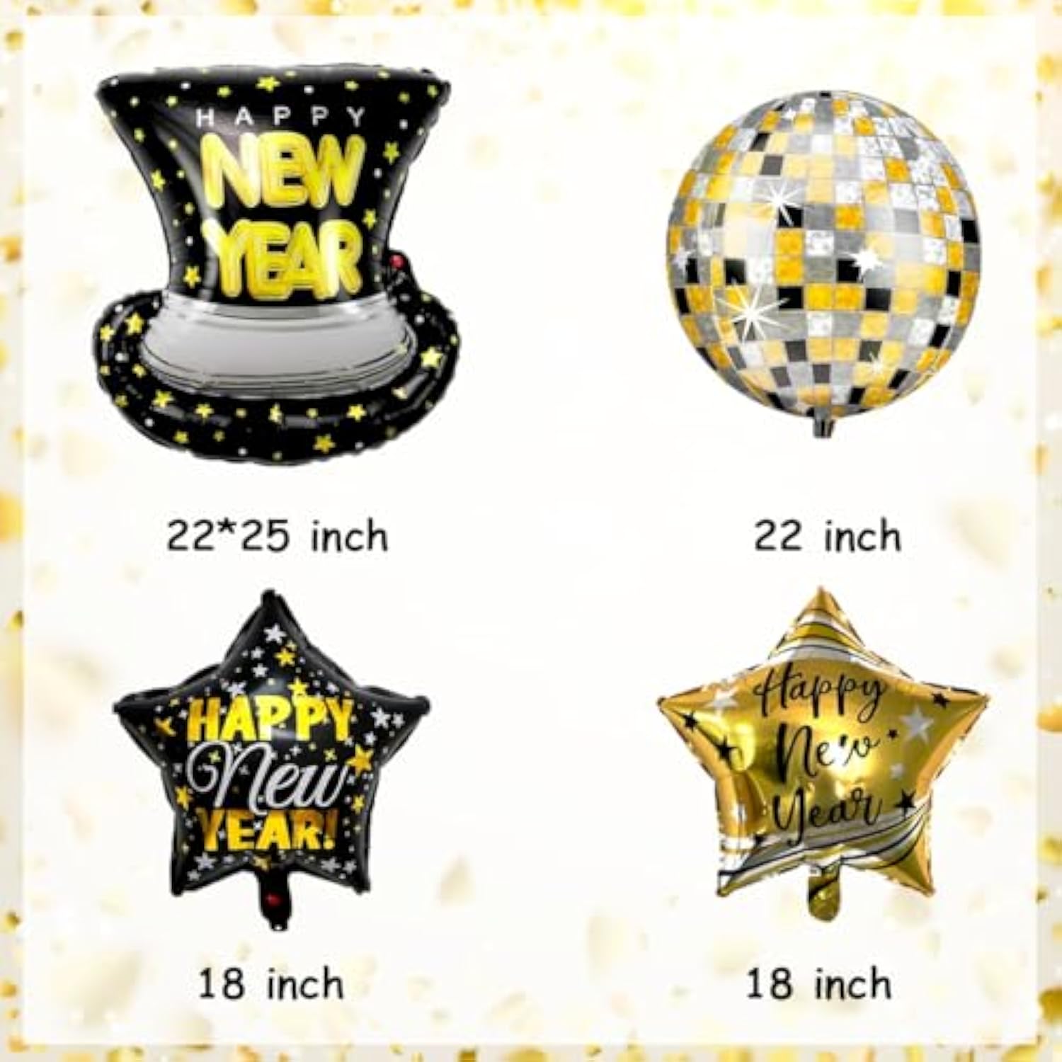 7pc 22-Inch Happy New Year Balloon Set Disco Ball & Star Foil Decor