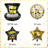 7pc 22-Inch Happy New Year Balloon Set Disco Ball & Star Foil Decor