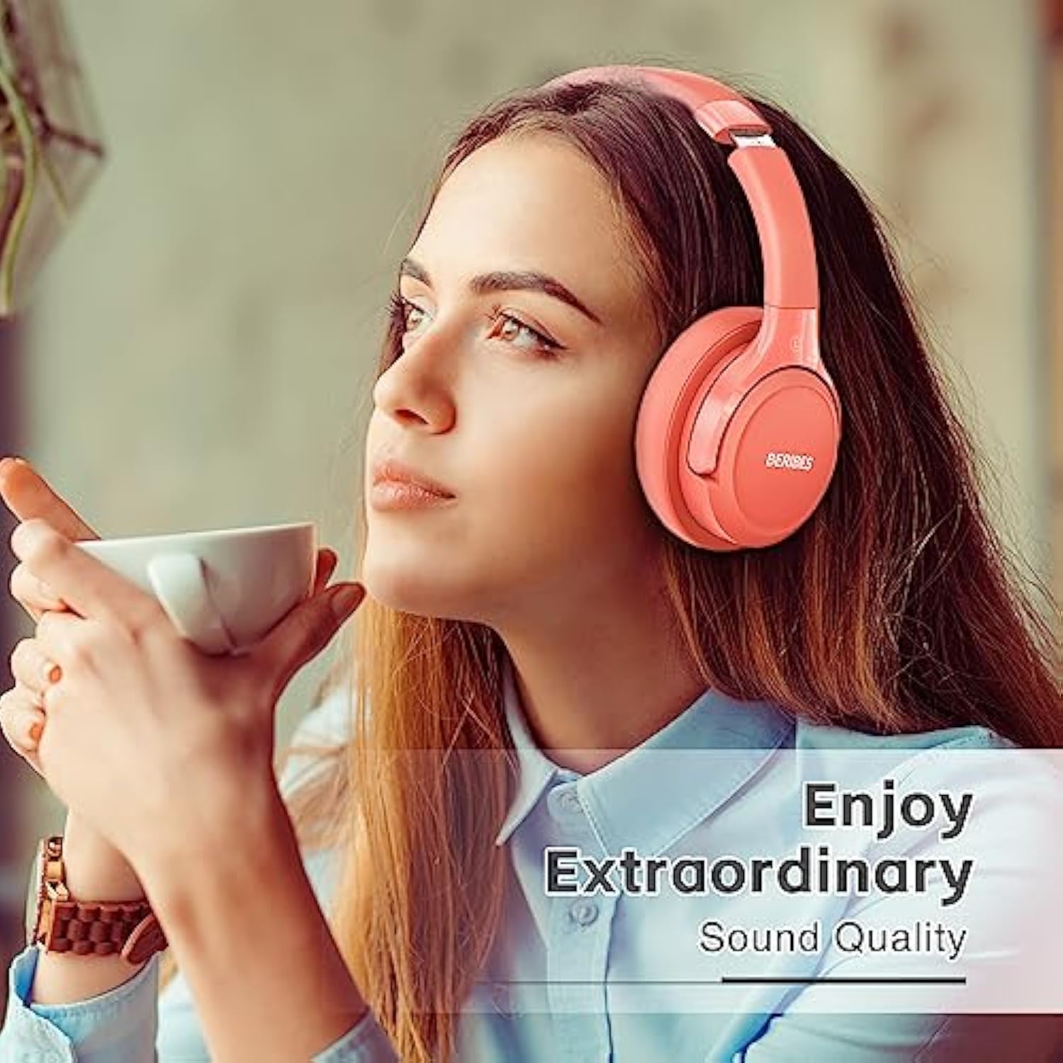 Bluetooth Headphones Over Ear, 65H Playtime And 6 Eq Music Modes Wireless Headset With Microphone,Hifi Stereo Foldable Lightweight, Deep Bass For Home Office Outdoors Etc(Orange Red)