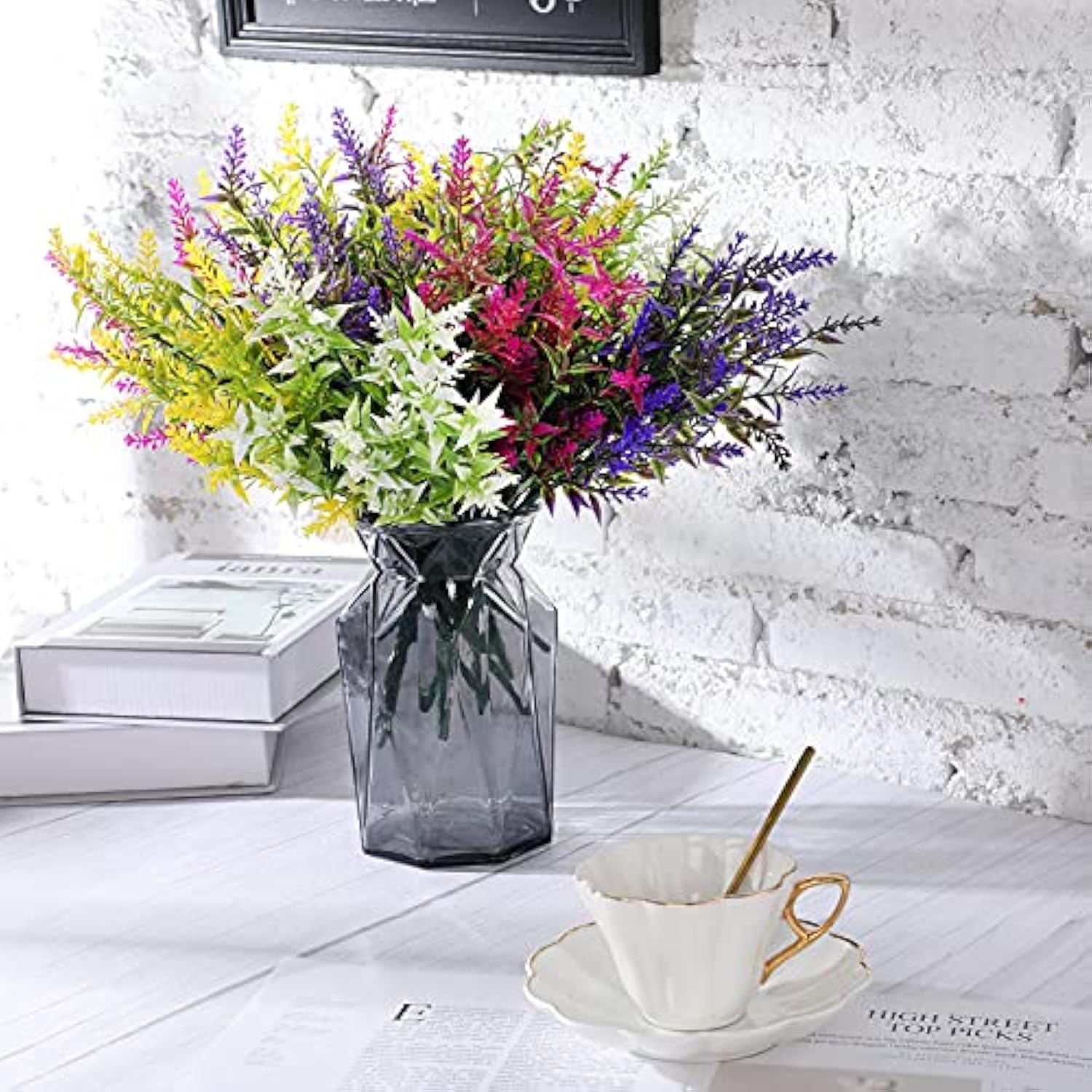 12 Bundles Outdoor Artificial Flowers Lavender Flowers Uv Resistant Plants Fake Bushes Faux Greenery Plants For Table Centerpiece Home Planter Garden Patio Front Porch Yard Decor(Mixed)