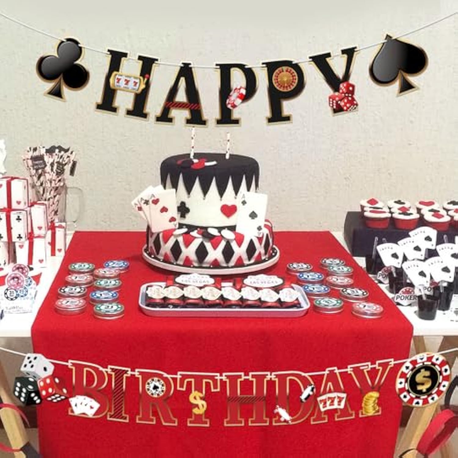 Casino Happy Birthday Banner Casino Theme Party Decorations Poker Game Party Banners Garland For Las Vegas Night Poker Game Party Supplies
