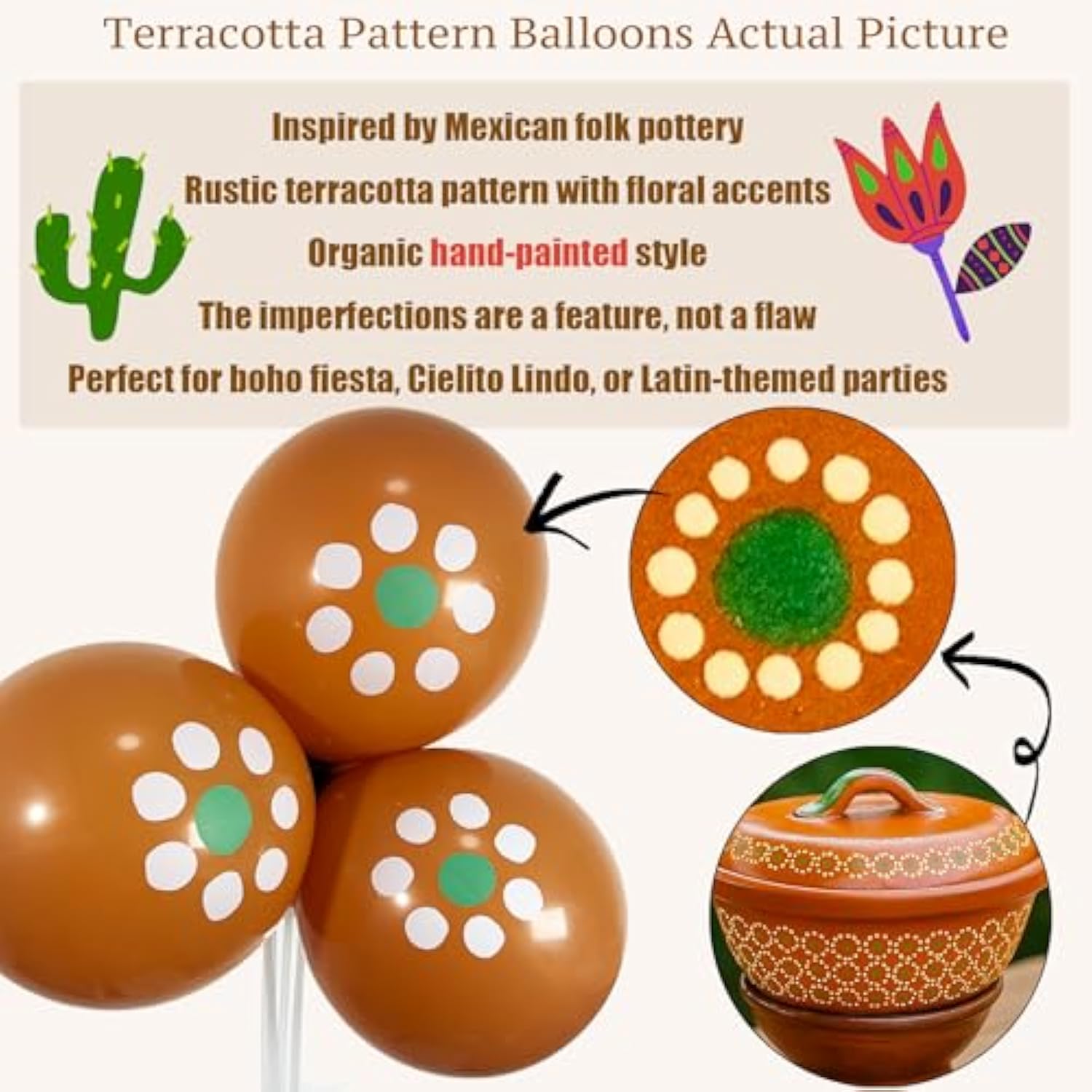 Cielito Lindo Balloon Garland Kit – 137Pcs Terracotta Nude Brown Beige Balloons With Petal Prints For Baby Shower, Boho Fiesta, Mexican Party Decorations,Cielito Lindo Backdrop Decor