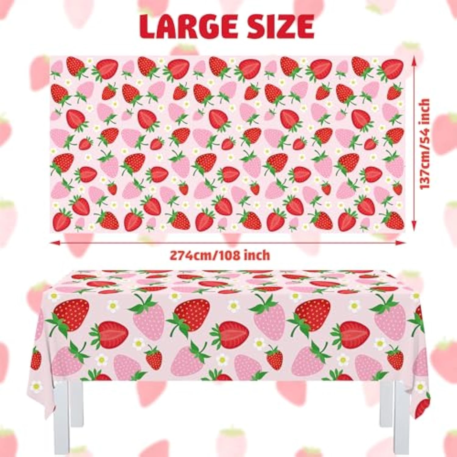 2 Pcs Strawberry Party Tablecloth Disposable Strawberry Tablecloth Plastic Strawberry Theme Table Cover For Birthday Party Baby Shower Strawberry Theme Party Supplies, 54" X 108"