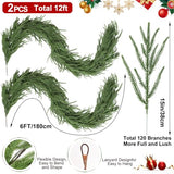 2Pcs 6FT Christmas Norfolk Pine Garlands Decoration, 120 Branches Real Touch Artificial Faux Green Pines Winter Garland for Fireplace Table Mantle Stairs Xmas Holiday Indoor Outdoor Decor