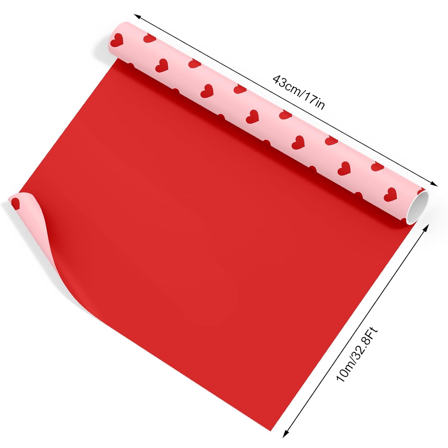 Valentine'S Day Wrapping Paper -Mini Roll- 17In X 32.8Ft Red Pink Love Heart Wrap Paper Double Printed Art Craft Paper For Wedding Birthday Anniversary Party Packaging Supplies