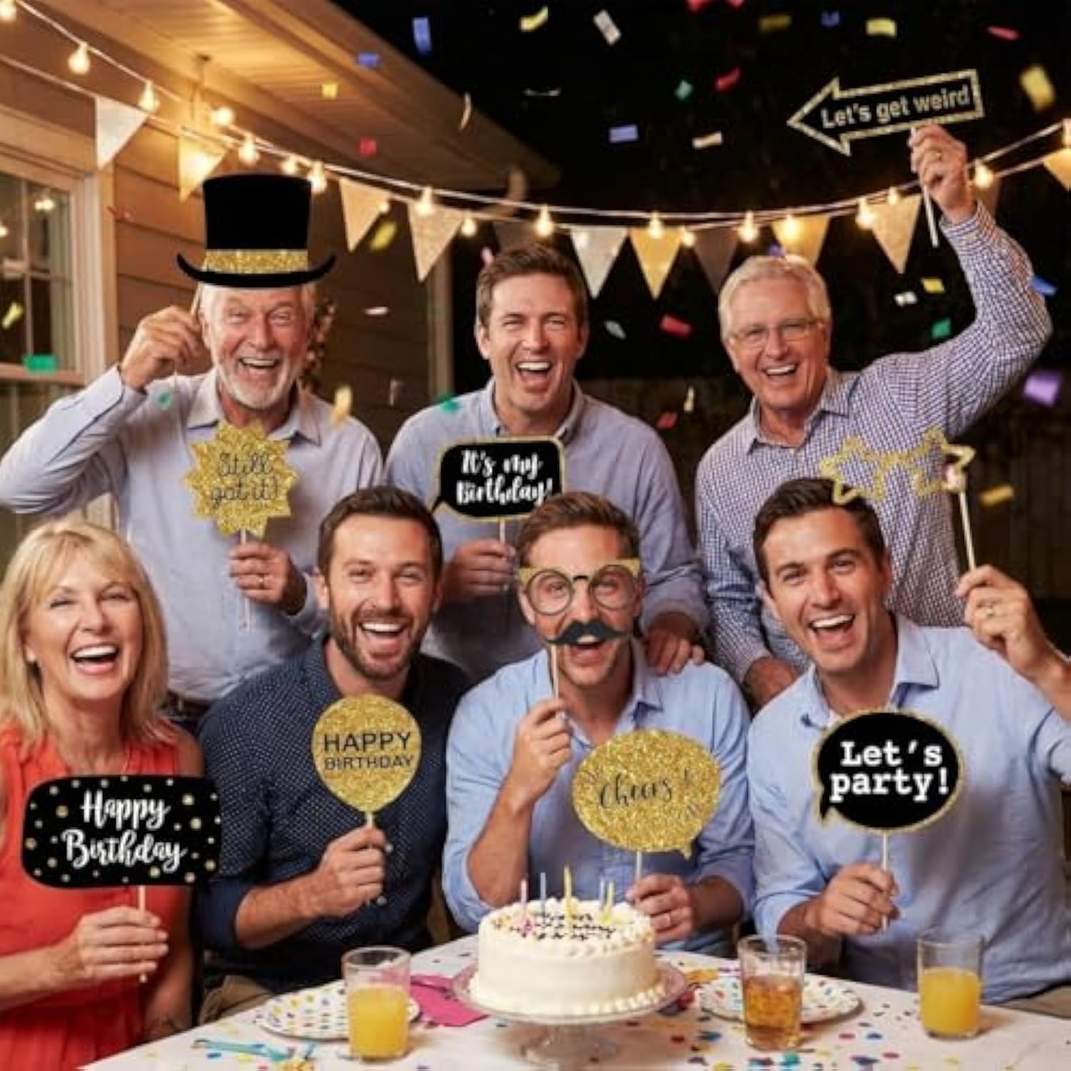 30 Pcs Gold And Black Birthday Photo Booth Props Kit, Happy Birthday Decorations, Funny Selfie Photo Props For 40Th 50Th 60Th Birthday Graduation Wedding Party Supplies