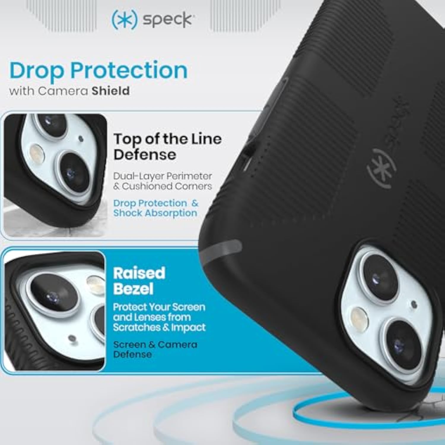 Speck iPhone 15 Case - Built for MagSafe, Drop Protection Grip – for iPhone 15 iPhone 14 & iPhone 13 - Scratch Resistant, Soft Touch, 6.1 Inch Phone Case - CandyShell Grip Black/Slate Grey