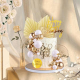 White Gold Balls Cake Toppers Champagne Rose Cake Decoration With Gold Palm Leaves Boho Birthday Cake Decoration Balloon Cake Insert For Birthday Bohemian Wedding Baby Shower Party