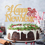 Happy New Year Cake Topper 2026 with Red Blue Glitter for Holiday Party Decor