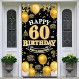60th Birthday Decorations Black Gold Banner Backdrop for Indoor Outdoor Party