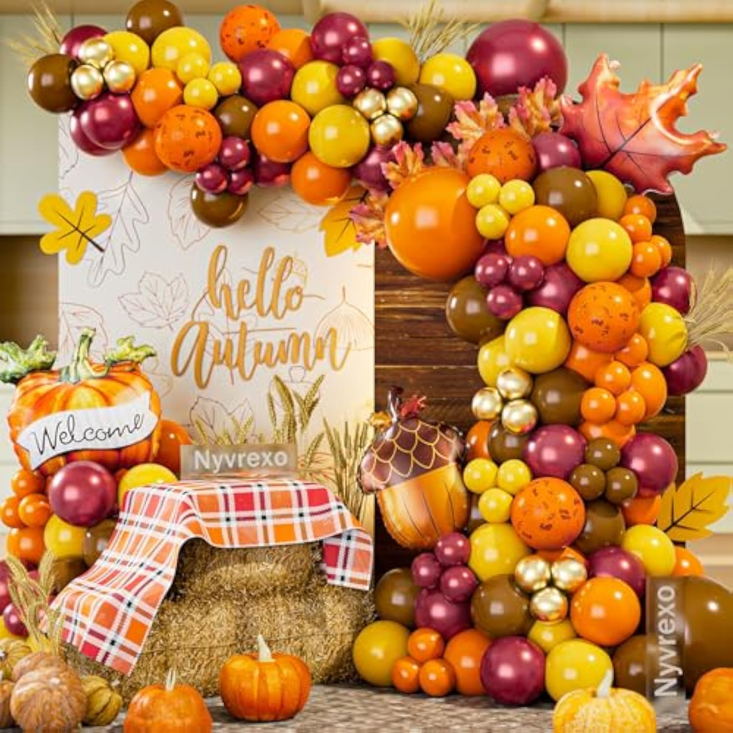 149PCS Fall Balloon Garland Arch Kit Burnt Orange Burgundy Brown Gold Decor