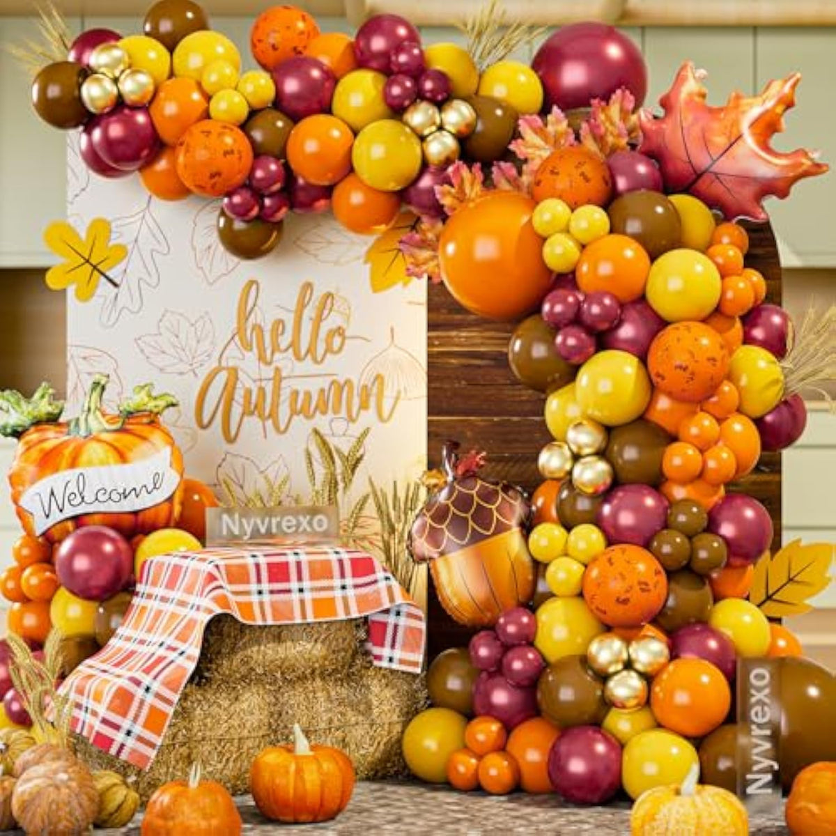149PCS Fall Balloon Garland Arch Kit Burnt Orange Burgundy Brown Gold Decor
