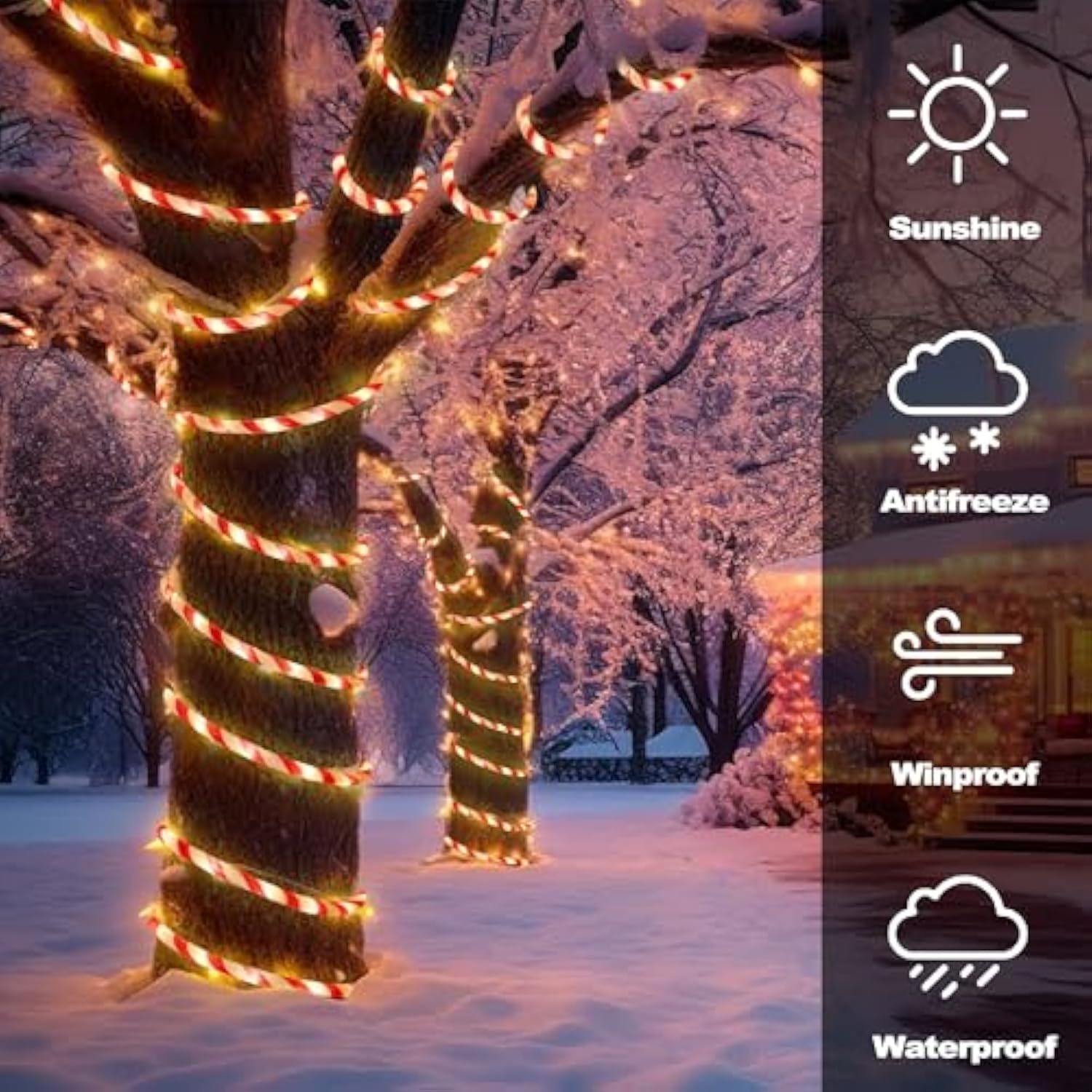 Christmas Candy Cane Lights, 33Ft 240 Led Connectable & Flexible White & Red Candy Cane Rope Lights For Outside, 8 Modes Waterproof Led Christmas Light For Garden Patio Tree Holiday Party Decor