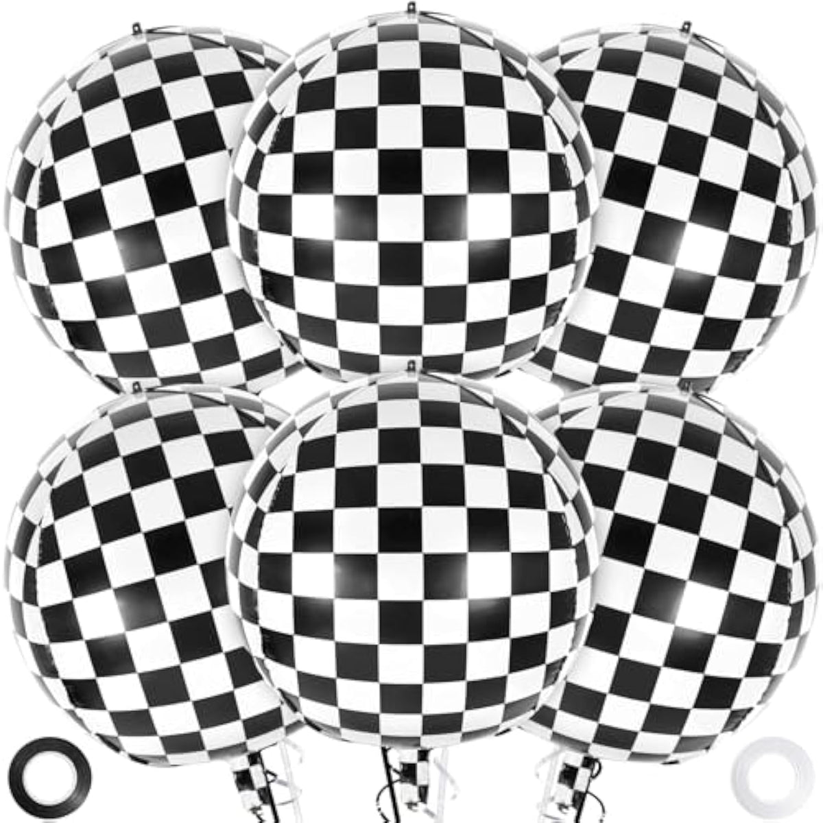 6 Pcs Checkered Balloons: 22 Inch Black & White Foil for Race Car Party