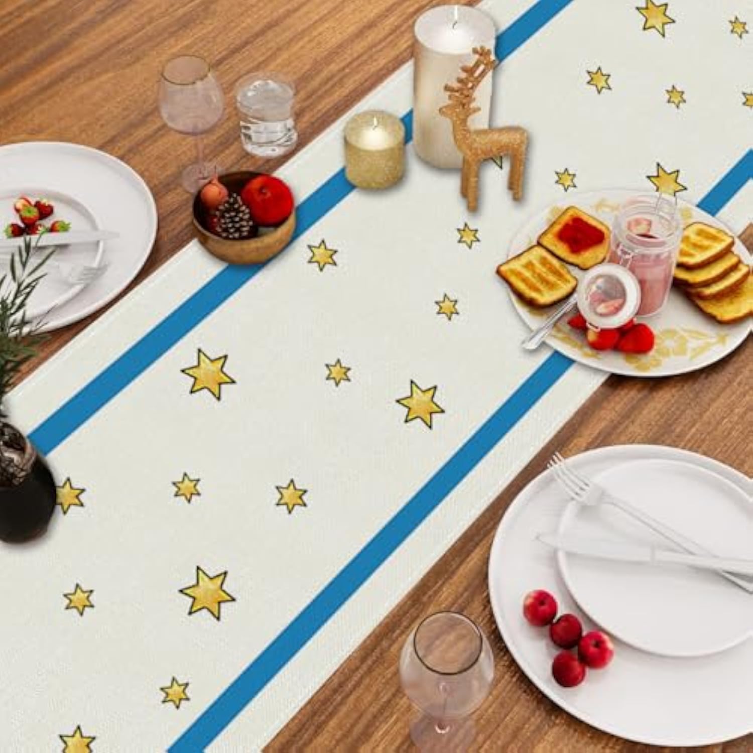 Merry Chrismukkah Table Runner Menorah Star Of David Jewish Christmas Tree Chanukah Xmas Festival Home Kitchen Dining Table Decoration 13X72 Inch