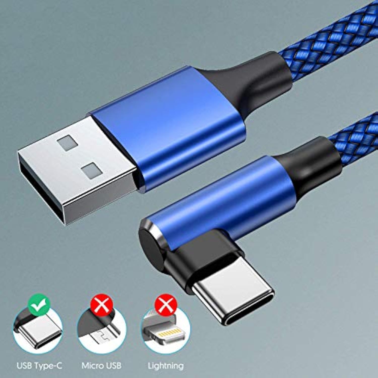 Usb C Cable 90 Degree Right Angle[2Pack 10Ft], Usb A To Type C Nylon Braided Fast Charging Cable For Samsung Galaxy S22 Ultra/S22+/S22/S21, Note 20+/20, Ps5, Google Pixel, Ipad Pro(Not For 2021)