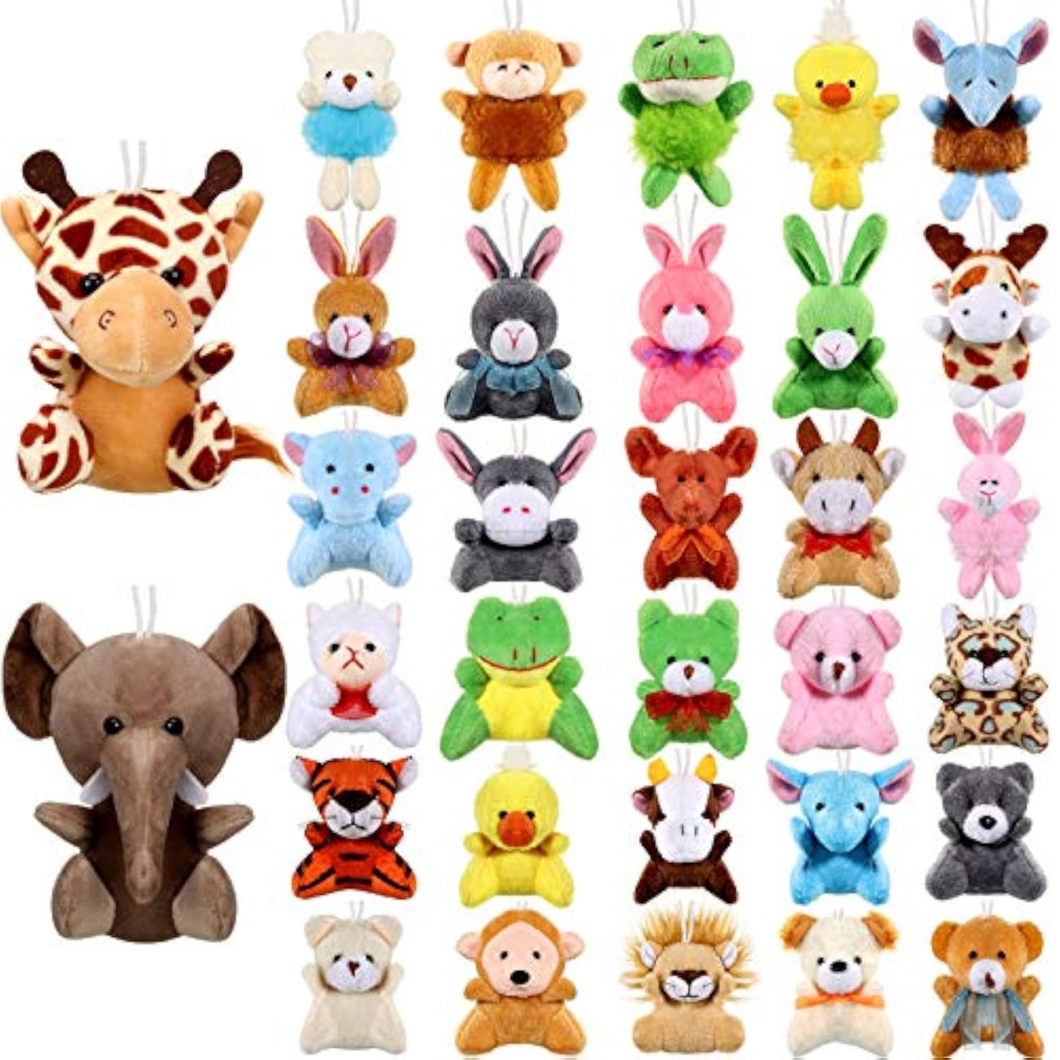 32 Pcs Mini Animal Plush Toy Assortment Cute Small Safari Stuffed Toys Small Animals Keychain Decoration Gift Carnival Prize Party Favor(Jungle Animals)