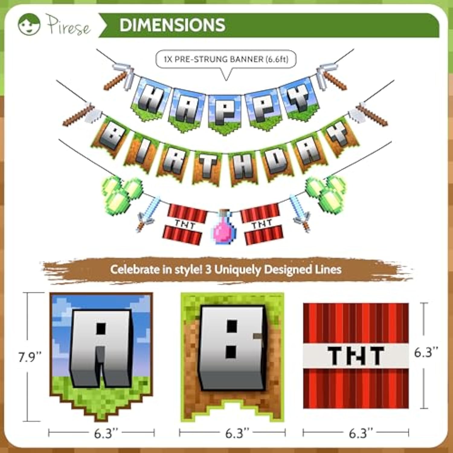 Pixel Gaming Birthday Decorations TNT, Sword Balloons & Party Supplies Kit
