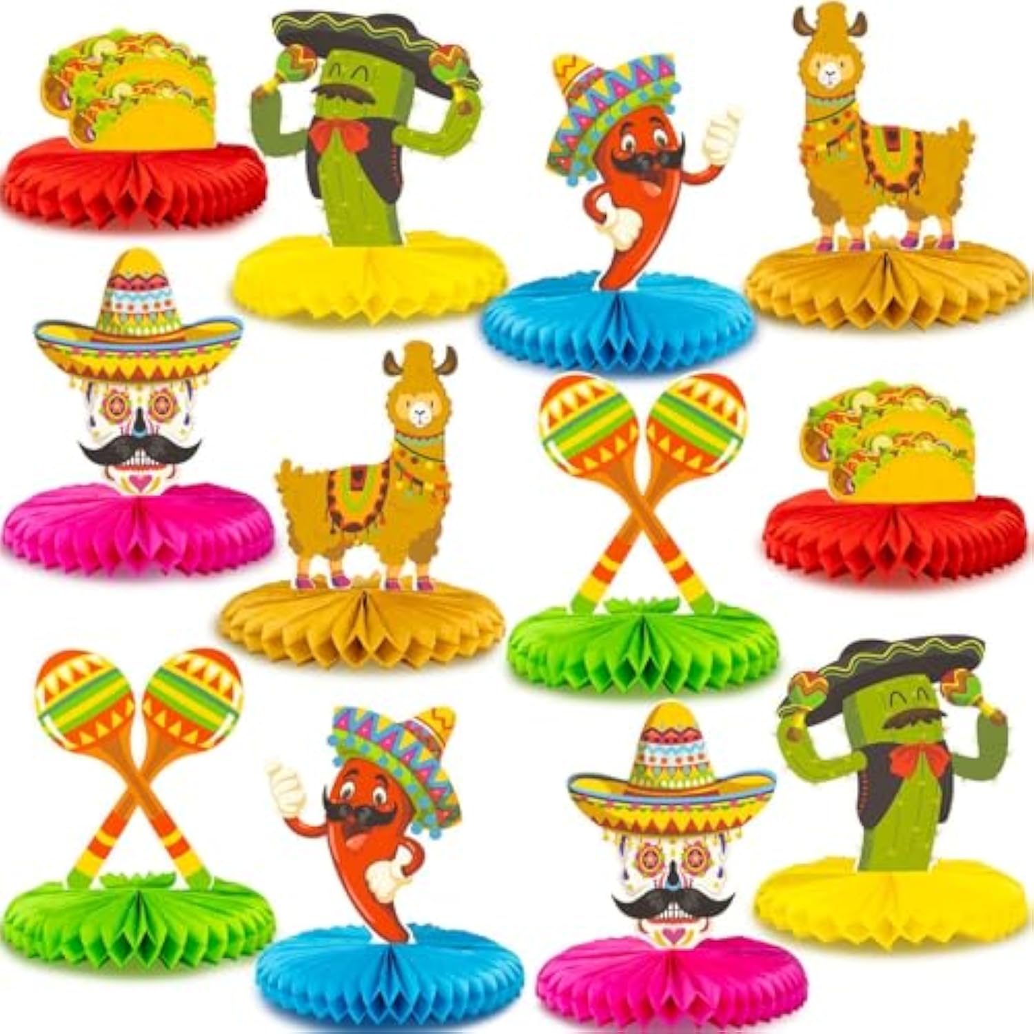 12Pcs Fiesta Mexican Party Table Decoration Centerpiece - 8” Paper 5 Cinco De Mayo Party Table Decoration Honeycomb For Fiesta Mexican Themed Taco Party Birthday Day Of The Dead Decor Supplies