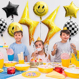 8Pcs 18" Smile Checkered Balloons – Yellow Smile & Lightning Party Decor