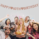 Rose Gold 60Th Birthday Banner, Glitter Happy 60 Years Old Woman Or Ma
