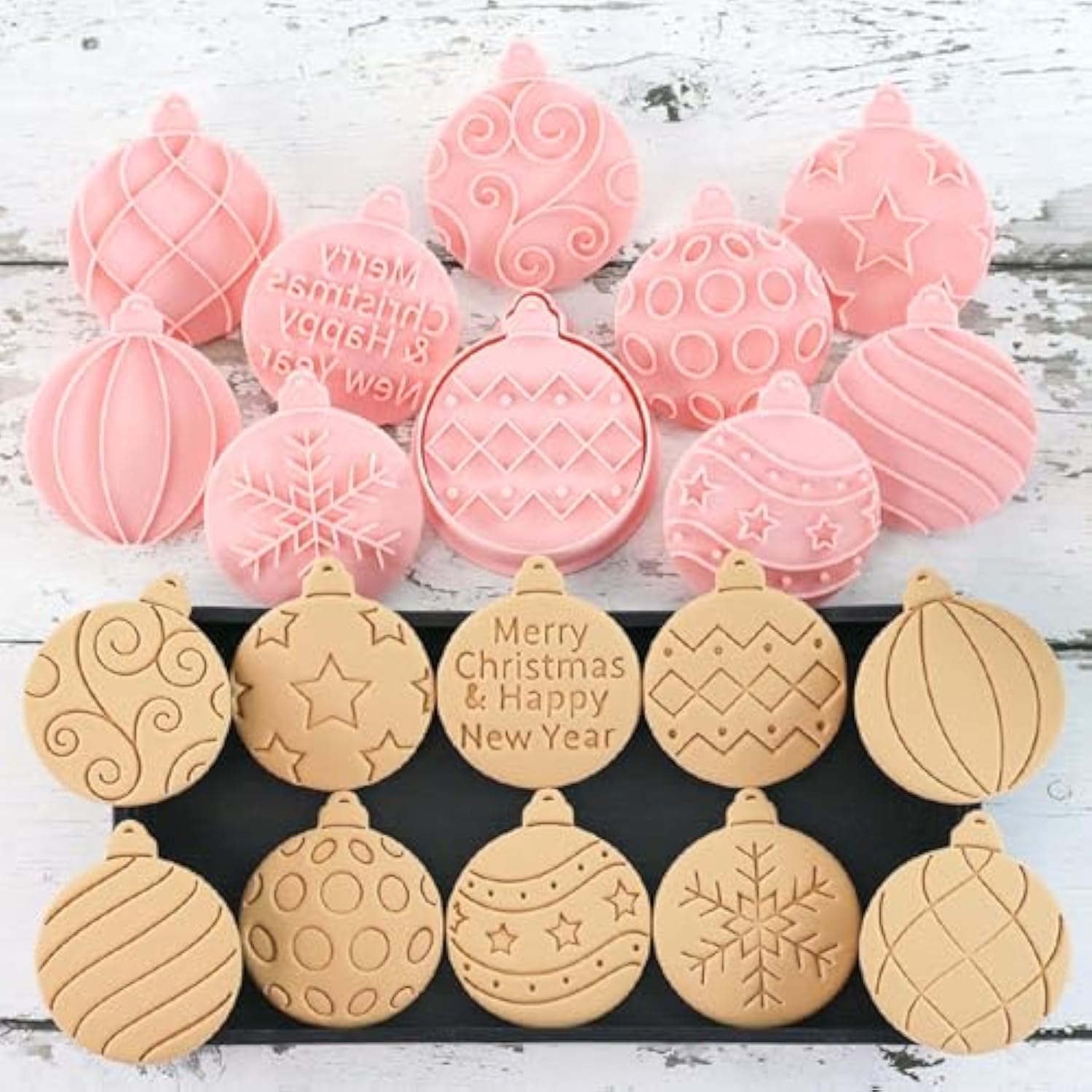10 Piece Mini Christmas Ornament Cookie Cutters, 3D Raised Design Cookie Stamps, Mini Round Ornament Baking Molds(Ornament)