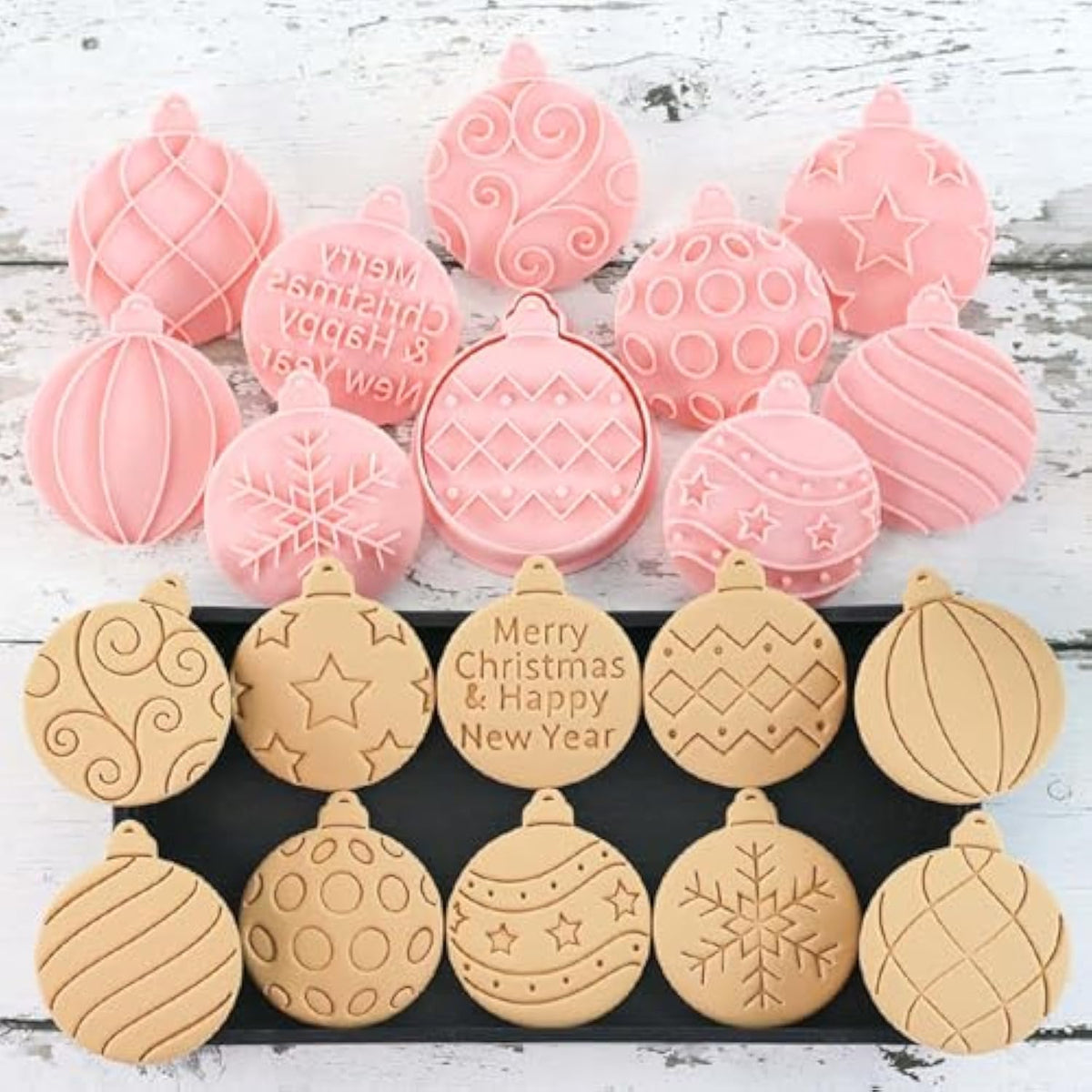 10 Piece Mini Christmas Ornament Cookie Cutters, 3D Raised Design Cookie Stamps, Mini Round Ornament Baking Molds(Ornament)