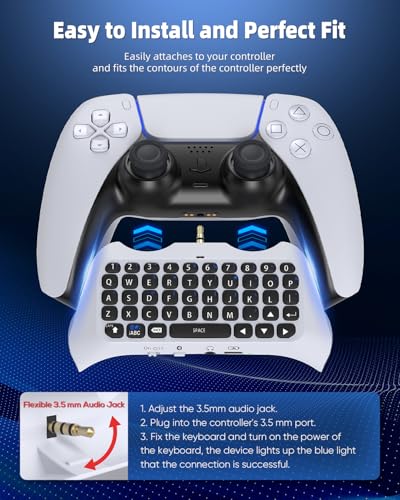 Wireless Controller Keyboard for PS5/PS5 Pro, Bluetooth 3.0Mini Portable Gamepad Chatpad with Built-in Speaker&3.5MM Audio Jack for PS5/PS5 Pro Voice