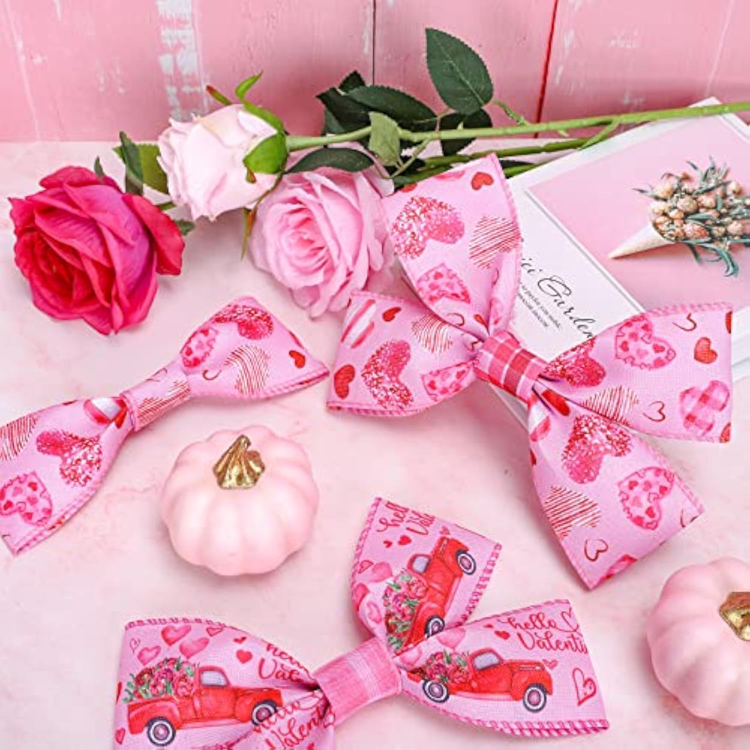 Valentine'S Day Wired Edge Ribbon Heart Truck Buffalo Plaids Fabric Ri