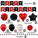Black & Red Birthday Decor Kit – Balloons, Banner and Pompoms for All Ages and Genders