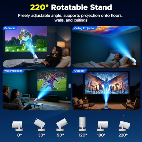 Mini Projector With Wifi And Bluetooth, Portable Projector Built-In Battery Supported 4K, Auto Keystone, 220° Rotation Outdoor Projectors Compatible With Hdmi / Tv Stick / Iphone / Laptop For Bedroom