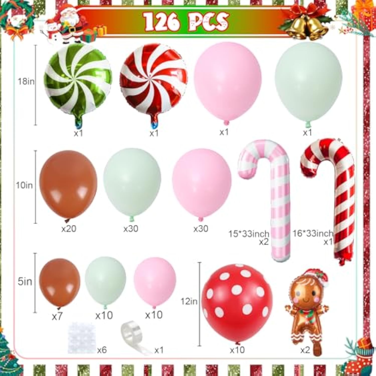 126-Piece Gingerbread Balloon Arch Kit for Christmas and New Year Party Decor