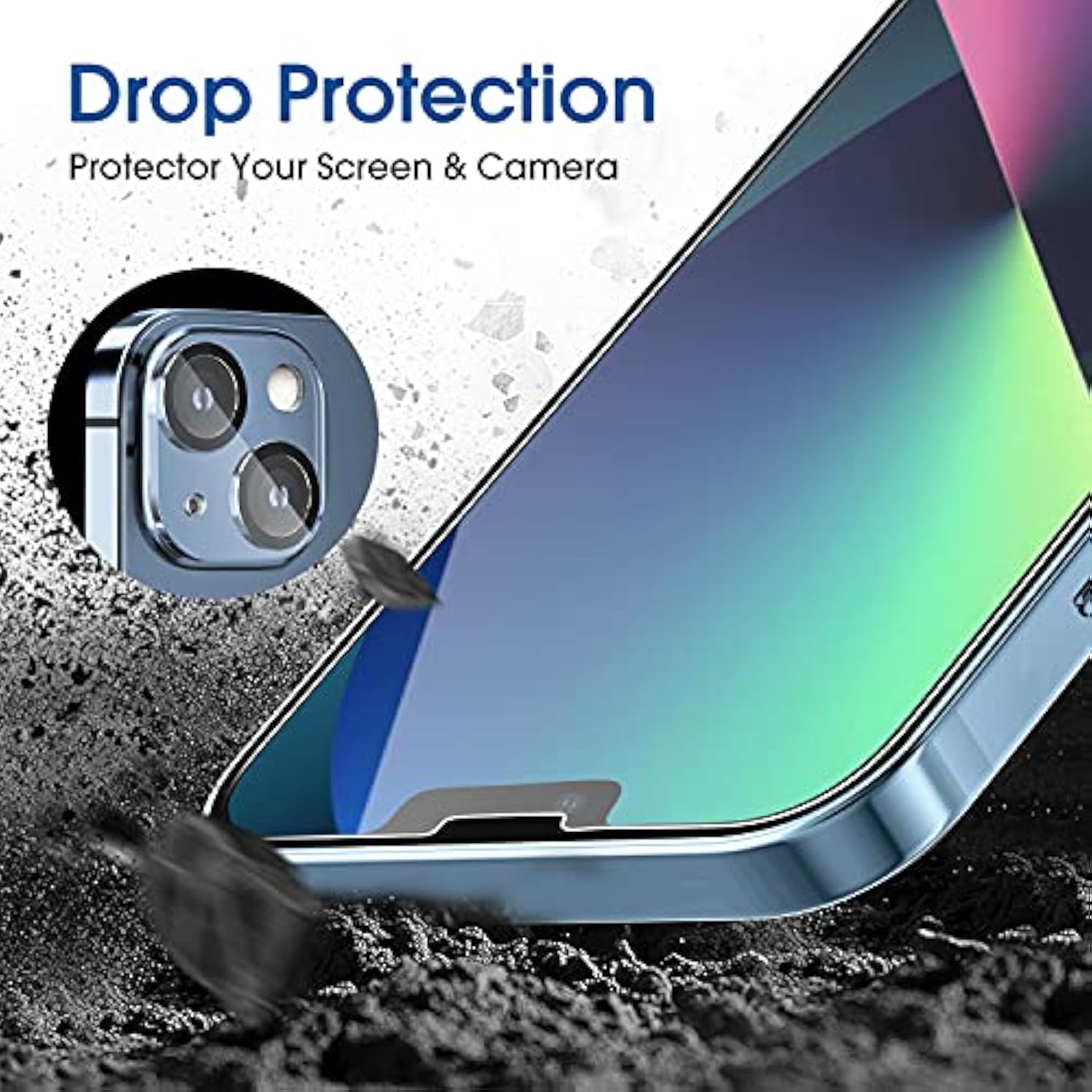 amFilm Screen Protector OneTouch Compatible with iPhone 13, iPhone 13 Pro (6.1", 2021) Tempered Glass and Camera Lens Protector, Edge to Edge Full Coverage Easy Installation Kit, Plastic, 2+2 Pack