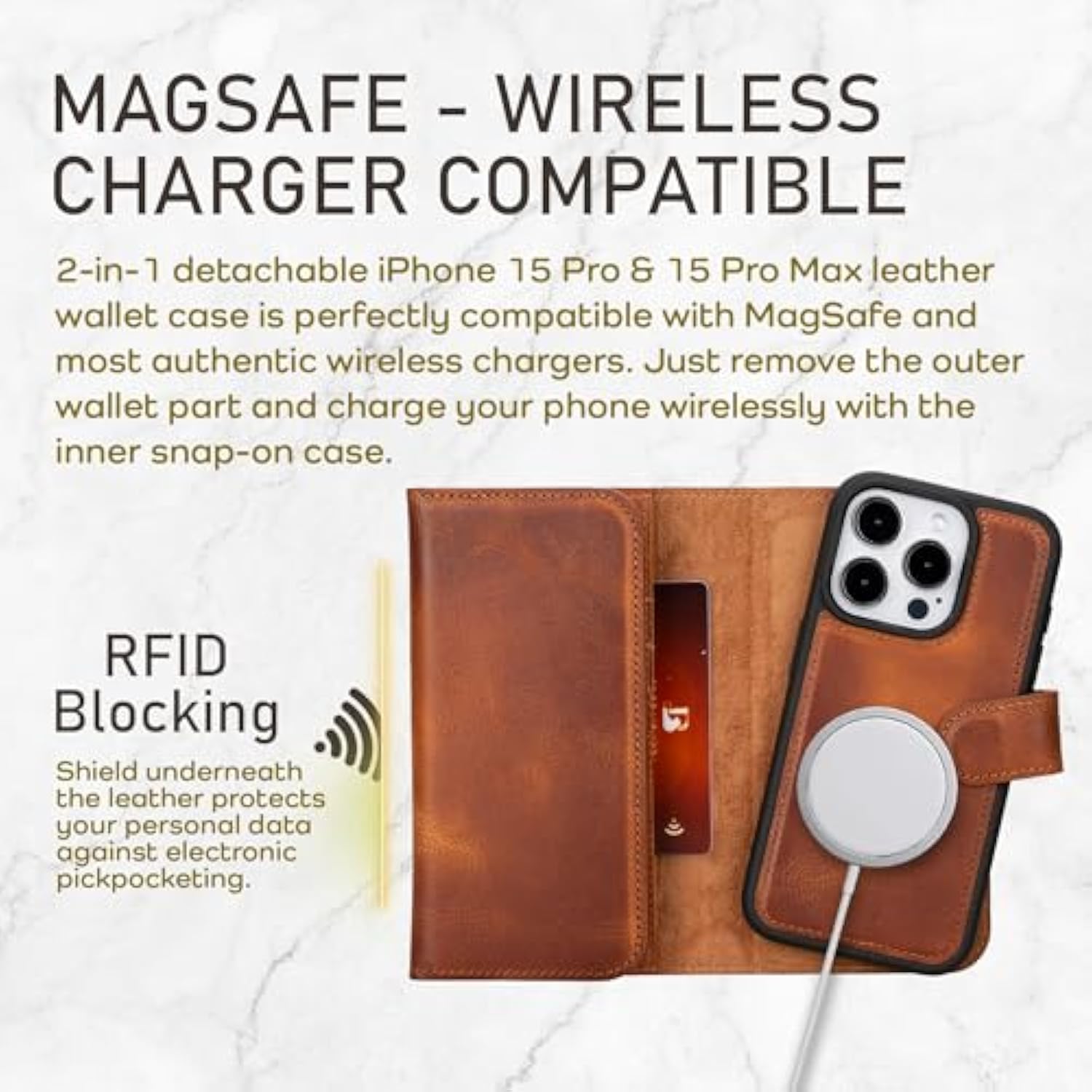 Wallet Case For Iphone 15 Pro Max, Trifold Leather Wallet, Detachable Magnetic Flip Folio Cover, Card Holder, Iphone 15 Pro Max Wallet Case, Magsafe Compatible, Rfid Blocking (Vintage Brown)