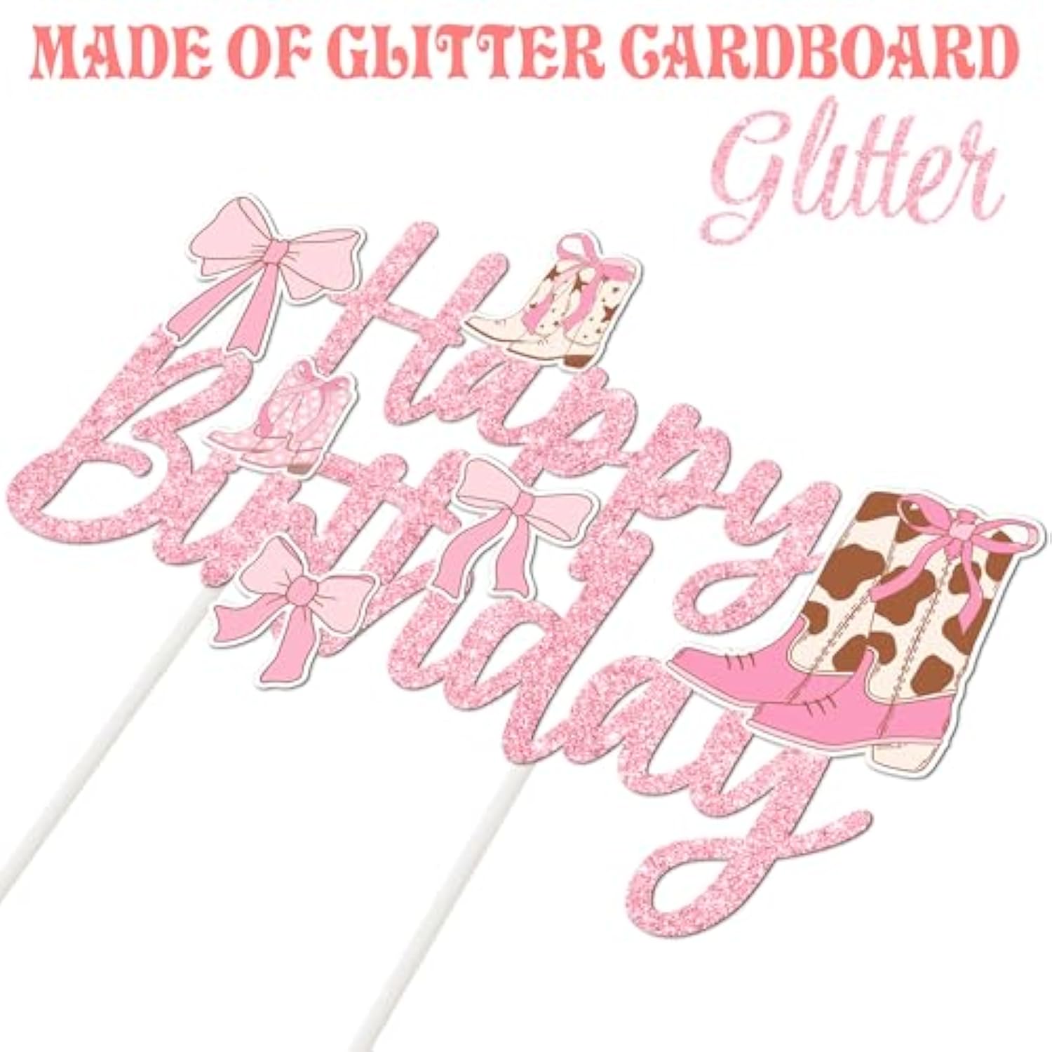 Cowgirls Boots Bows Cake Topper Coquette Cowgirl Birthday Cake Decorations Glitter Pink Cowgirls Boots Cake Picks Western Cowgirl Bow Birthday Party Supplies For Boots And Bows Baby Shower Decor