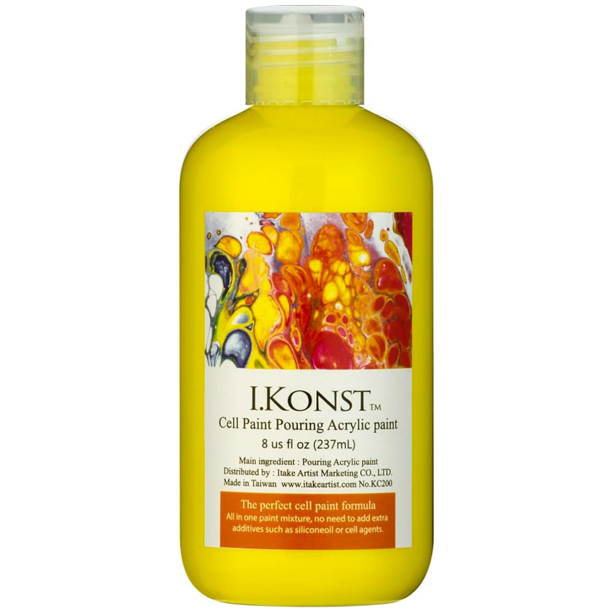 All In One Cell Effect Pouring Paint - No Need To Add Silicone Oil For Perfect Cell Acrylic Paint - Easy To Use For Fluid Art, Splatter Paint And Cell Painting Of Stretched Canvas, Wood, Rocks, Crafts And More - Premix 8Oz Bottles (Yellow)