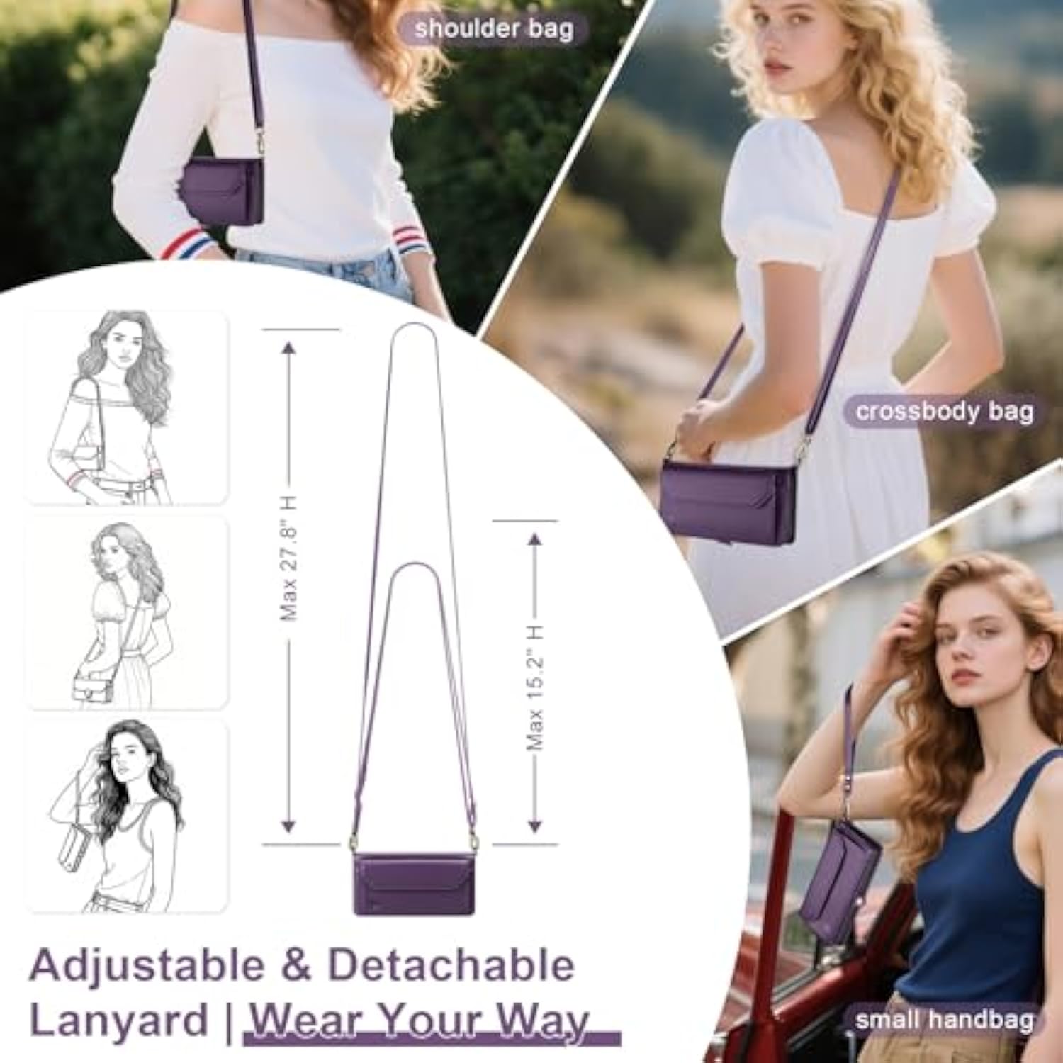 For Samsung Galaxy S25 Wallet Case With Card Holder, Shoulder And Wristlet Straps, Soft Pu Leather, Magnetic Snap, Flip Phone Case For Women Men For Samsung S25 Purple