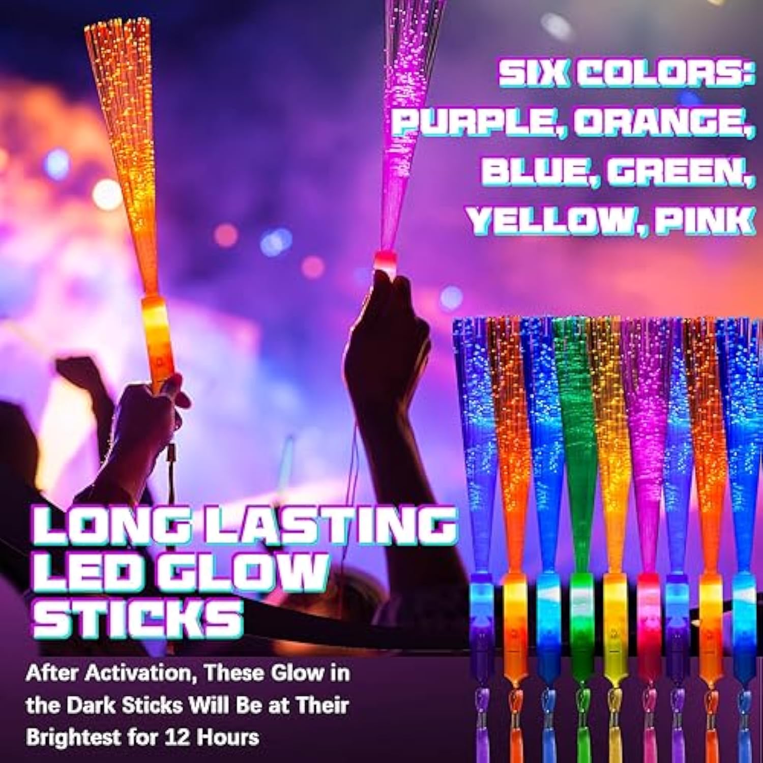 36-Pack LED Fiber Optic Wands 3 Modes Glow Sticks for Party Wedding Holiday