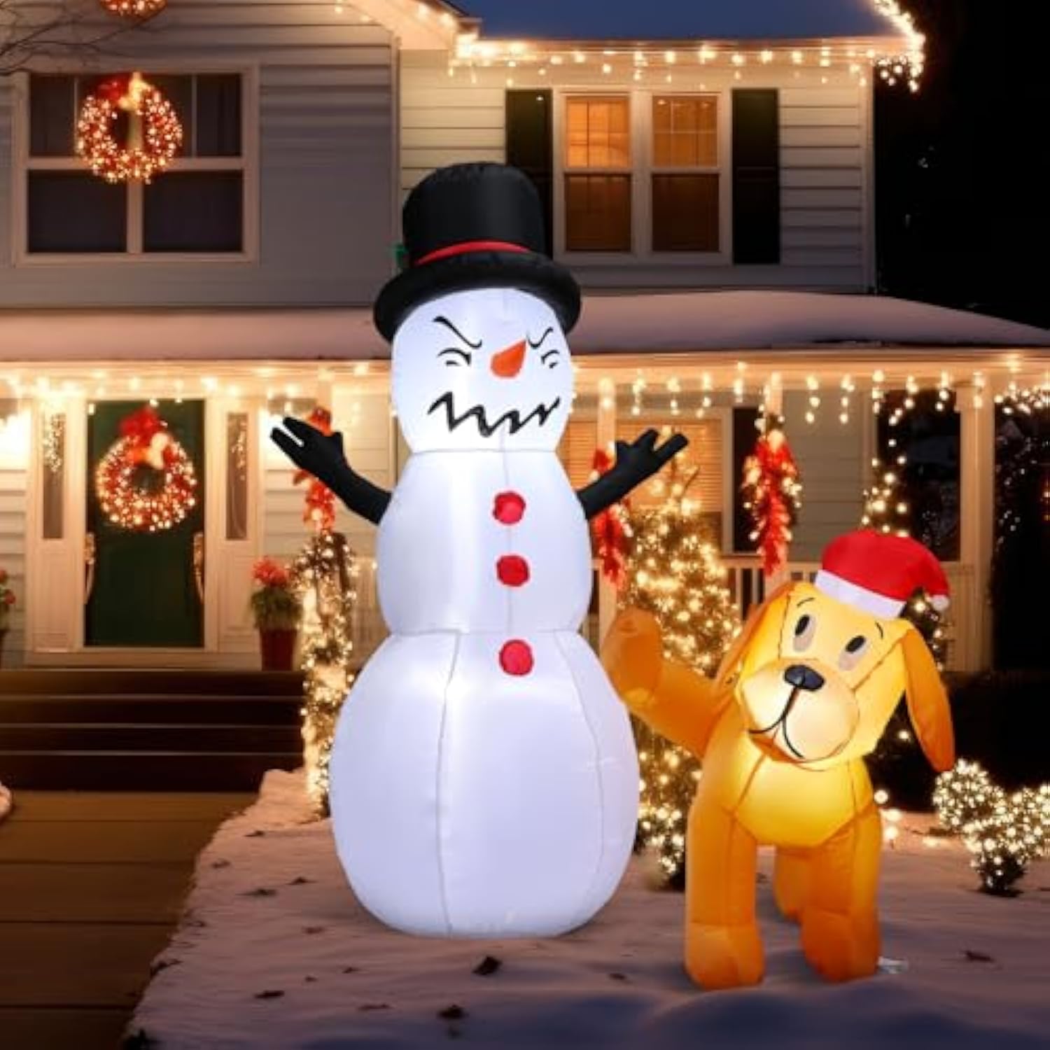 4 Ft Tall Dog Christmas Decoration Christmas Inflatable Decoration Snowman Peeing Dog Yard Snowman And Dog Xmas Yard Dec