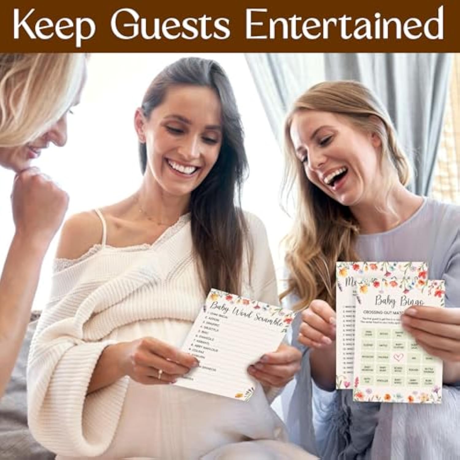 Wildflower Baby Shower Games For Girl - Fun Baby Shower Bingo Game Girl, Hilarious Baby Word Scramble Baby Shower Girl Games, Mommy Or Daddy Game, Baby In Bloom Baby Shower Decorations