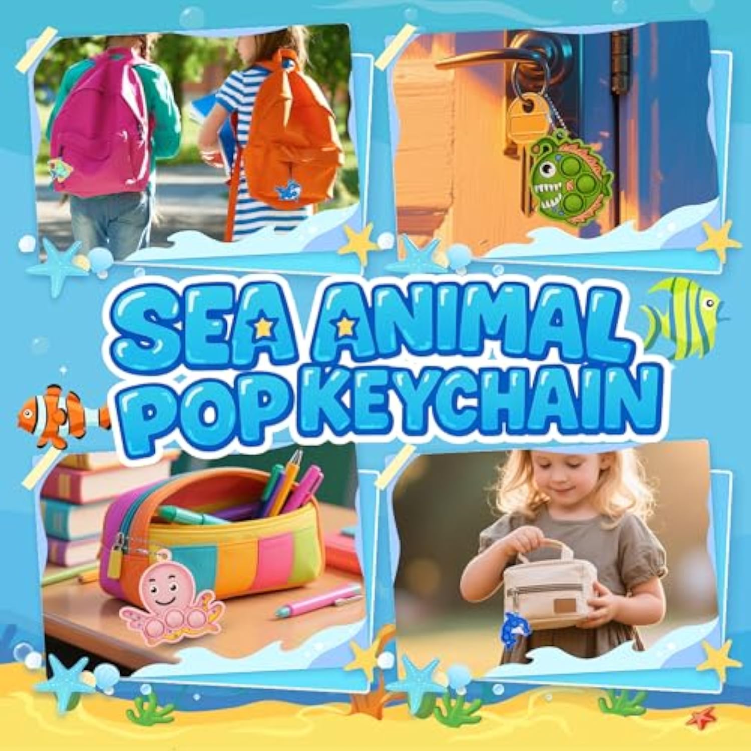 32Pcs Sea Animal Pop Fidget Toys Bulk, Mini Pop Keychain,Party Favors For Kids, Goodie Bag Stuffers,Classroom Prizes,Treasure Box Toys