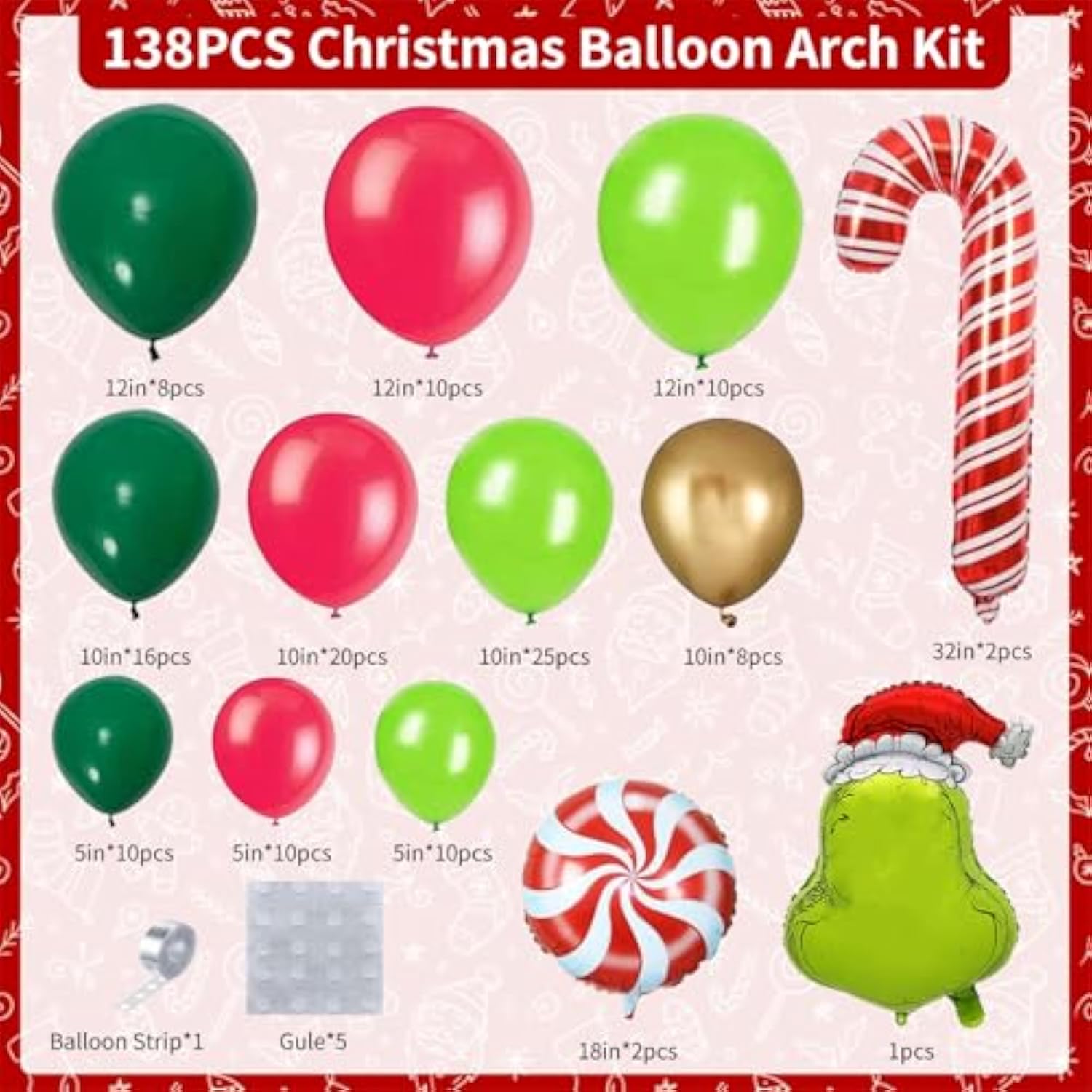 Christmas Balloon Arch 138Pcs Christmas Balloon Garland With Red Green Gold Balloons Candy Cane Foil Mylar Balloon For Xmas Birthday Christ Mas Theme Party Decorations