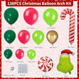 Christmas Balloon Arch 138Pcs Christmas Balloon Garland With Red Green Gold Balloons Candy Cane Foil Mylar Balloon For Xmas Birthday Christ Mas Theme Party Decorations