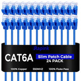 Patch Cables Cat6A 2Ft 24 Pack Slim, Cat6A Ethernet Patch Cable 10G Support, S