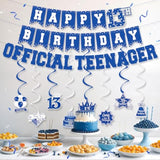 13th Birthday Decorations – Navy Blue Banner & Hanging Swirls for Teens