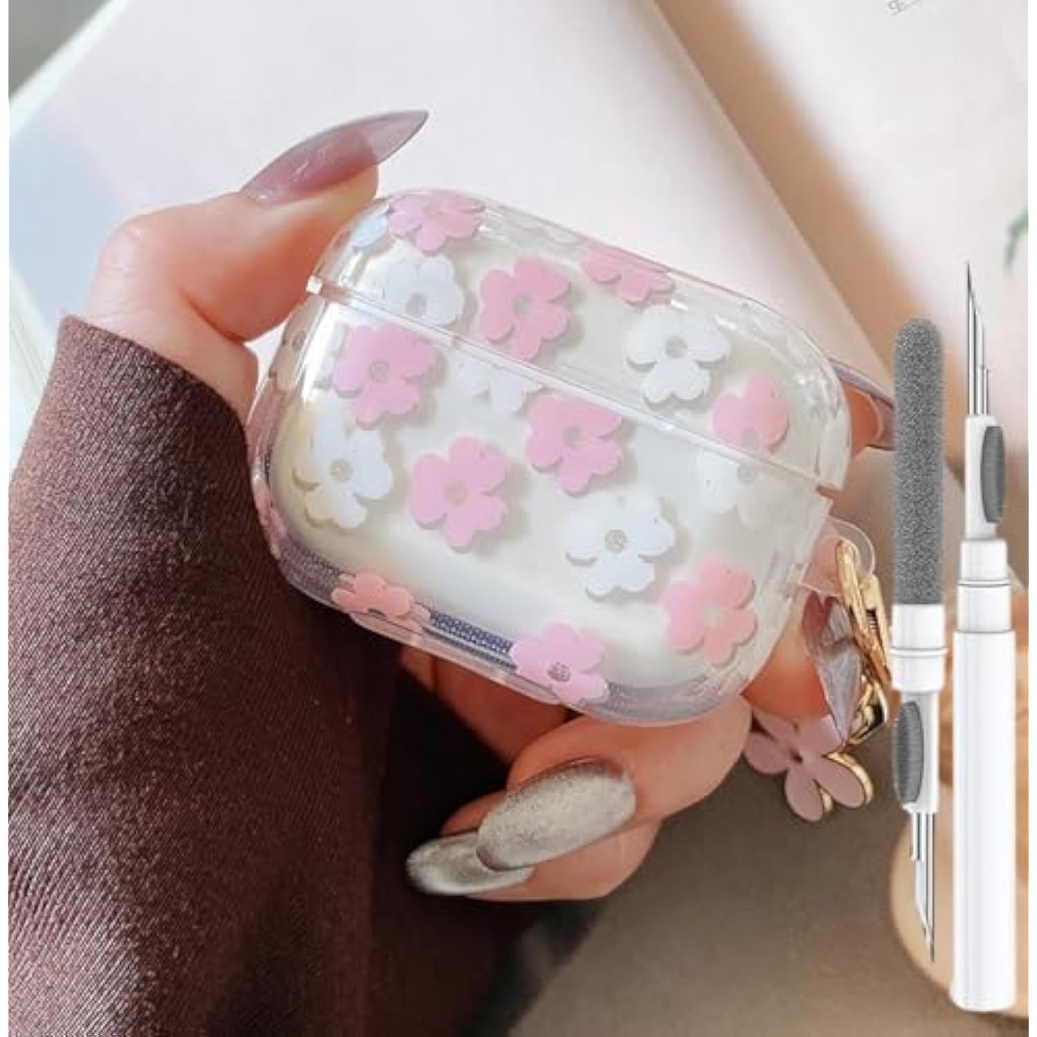 For Cute Airpods Pro 2Nd/1St Generation Case Clear, Soft Tpu Flower Air Pods Pro 2 Gen Cover Protective Skin Girl Women With Floral Keychain For Ipod Pro 2/1 Gen 2023/2022/2019 - Pink