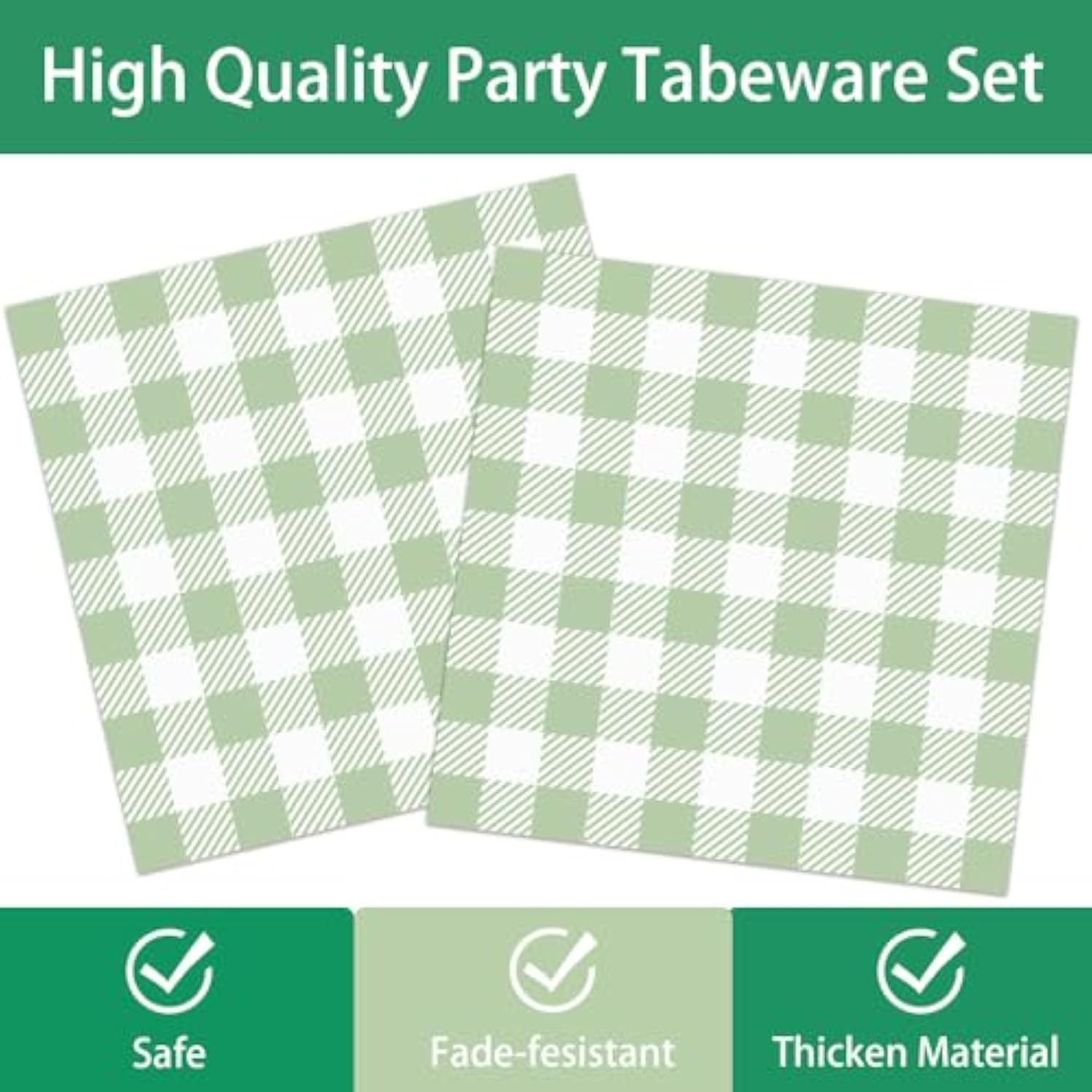 140Pcs Gingham Party Supplies For 20 Guests Thick Paper Plates And Napkins Knives Spoons Forks Cups Disposable Party Set Cutlery For Dinner Baby Shower Wedding Favor (Green)