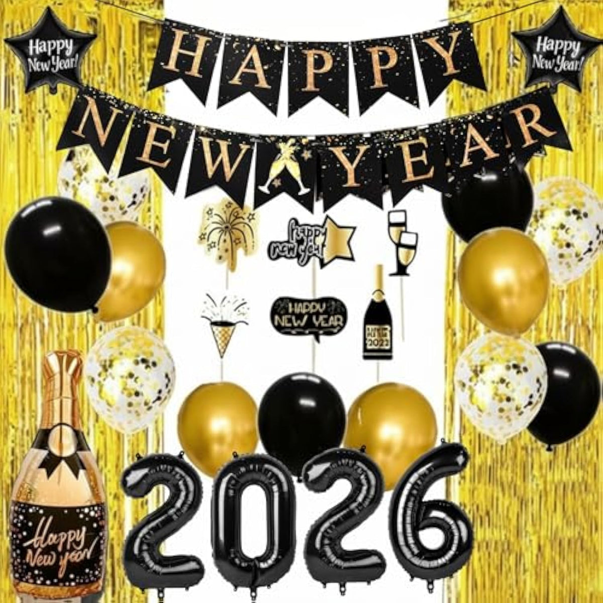 2026 New Year Balloon Kit with Foil, Latex, Banner & Tassel Decorations