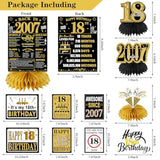 2007 18Th Birthday Decorations For Boys Girls, Black Gold Happy 18 Year Old Birthday Banner Backdrop Wall Sign Balloons Sash Table Cake Topper Honeycomb Centerpieces Paper Fans Party Supplies